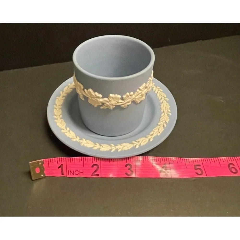 Wedgwood Light Blue Jasperware Cup and Saucer Set Made in England Vintage